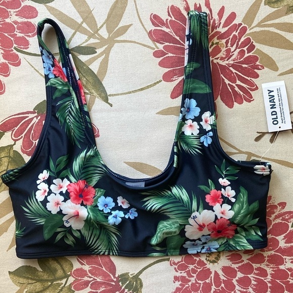 Old Navy Women’s Navy Blue Hawaiian Tropical Bathing Suit Top Size Medium - Picture 2 of 6